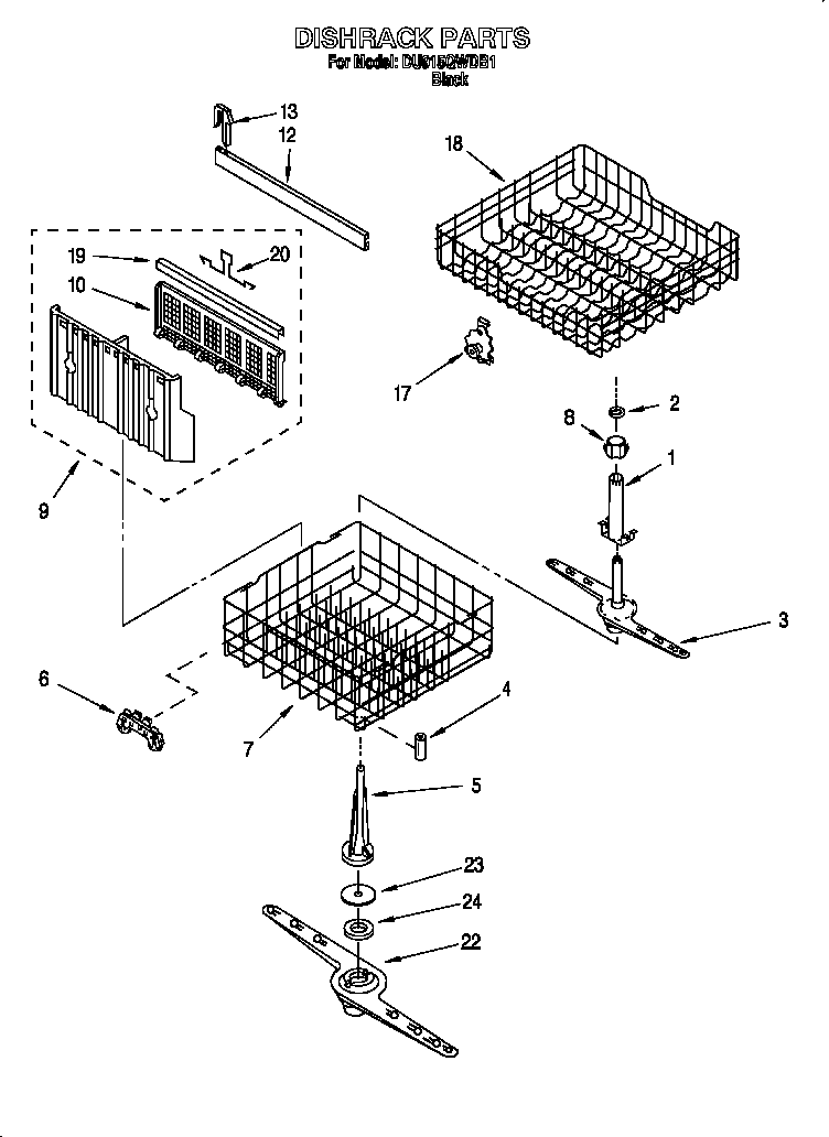 Whirlpool DU915QWDB1 dishrack diagram
