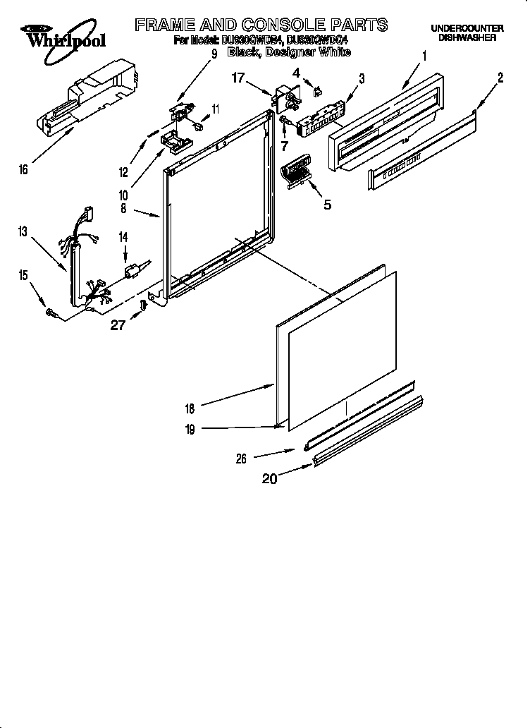 Whirlpool DU930QWDQ4 frame and console diagram