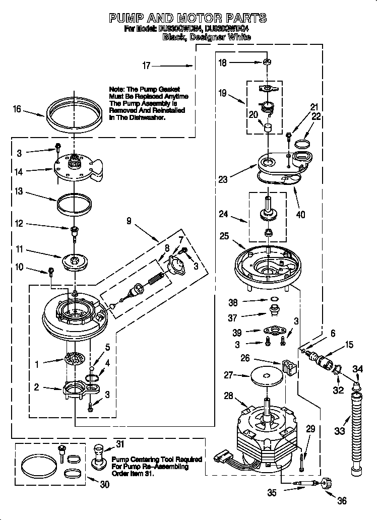 Whirlpool DU930QWDQ4 pump and motor diagram