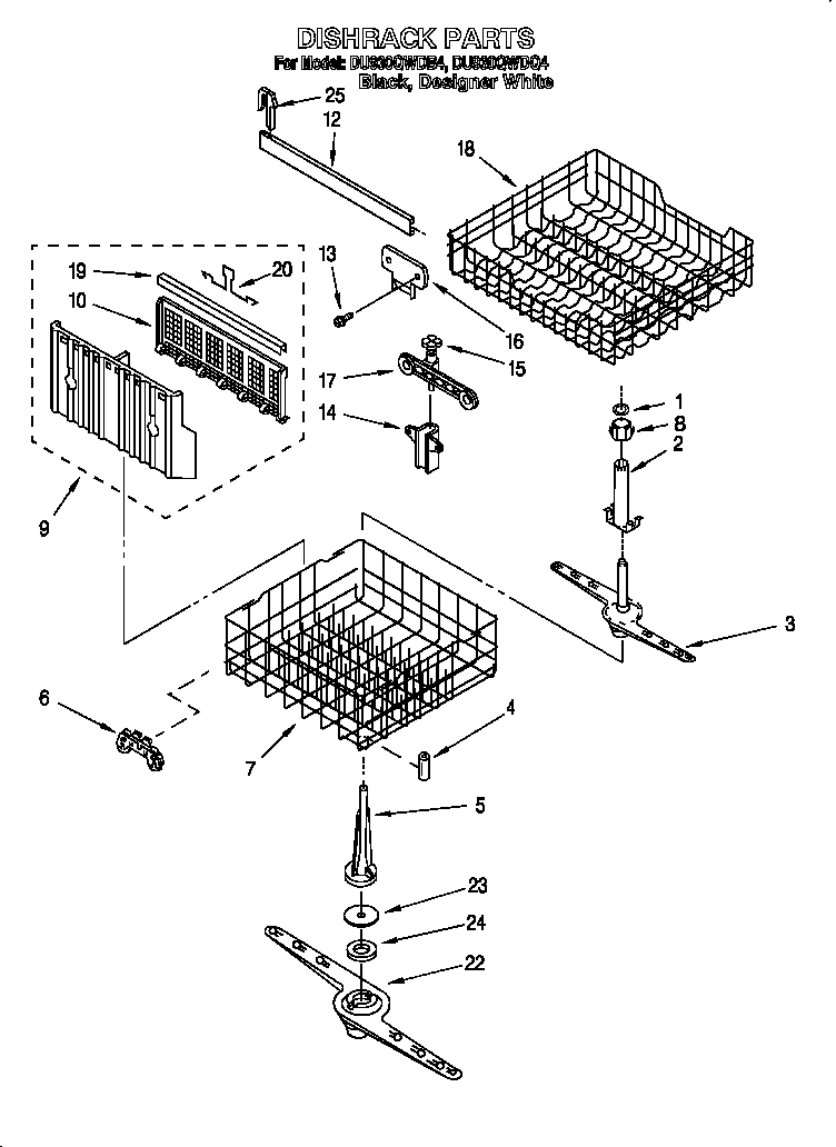 Whirlpool DU930QWDQ4 dishrack diagram