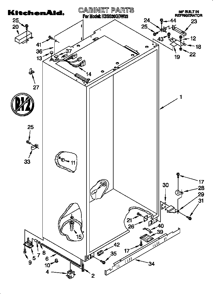 KitchenAid KSSS36QDW03 cabinet diagram