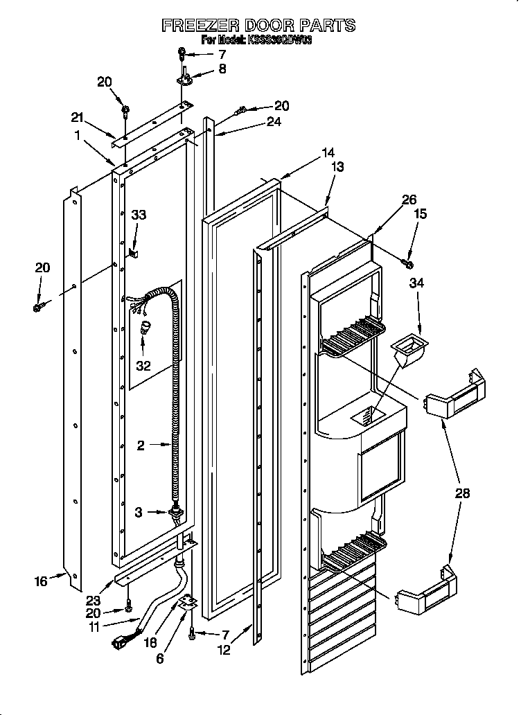 KitchenAid KSSS36QDW03 freezer door diagram