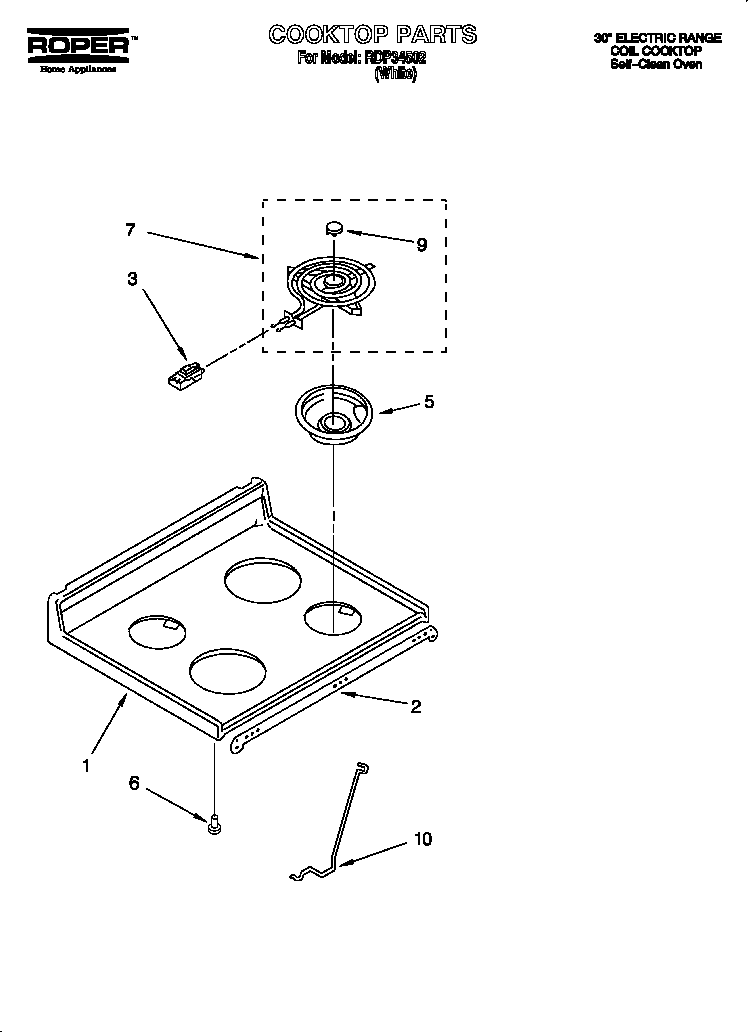 Roper RDP34502 cooktop diagram