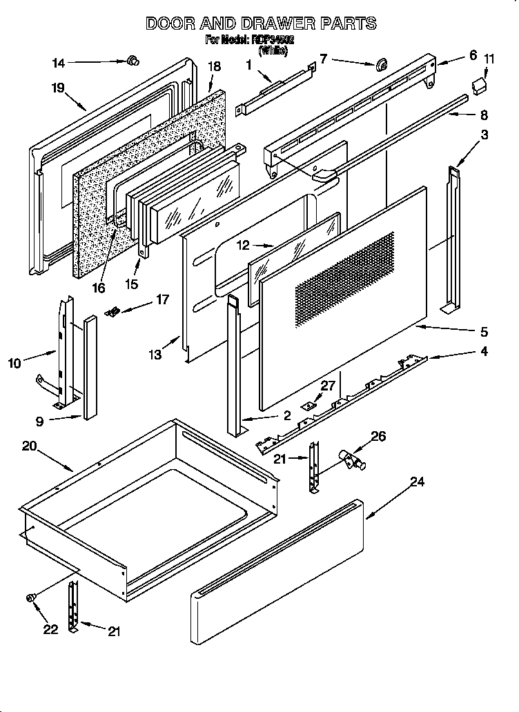 Roper RDP34502 door and drawer diagram