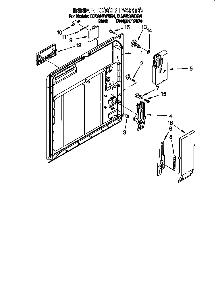 Whirlpool DU925QWDB4 inner door diagram