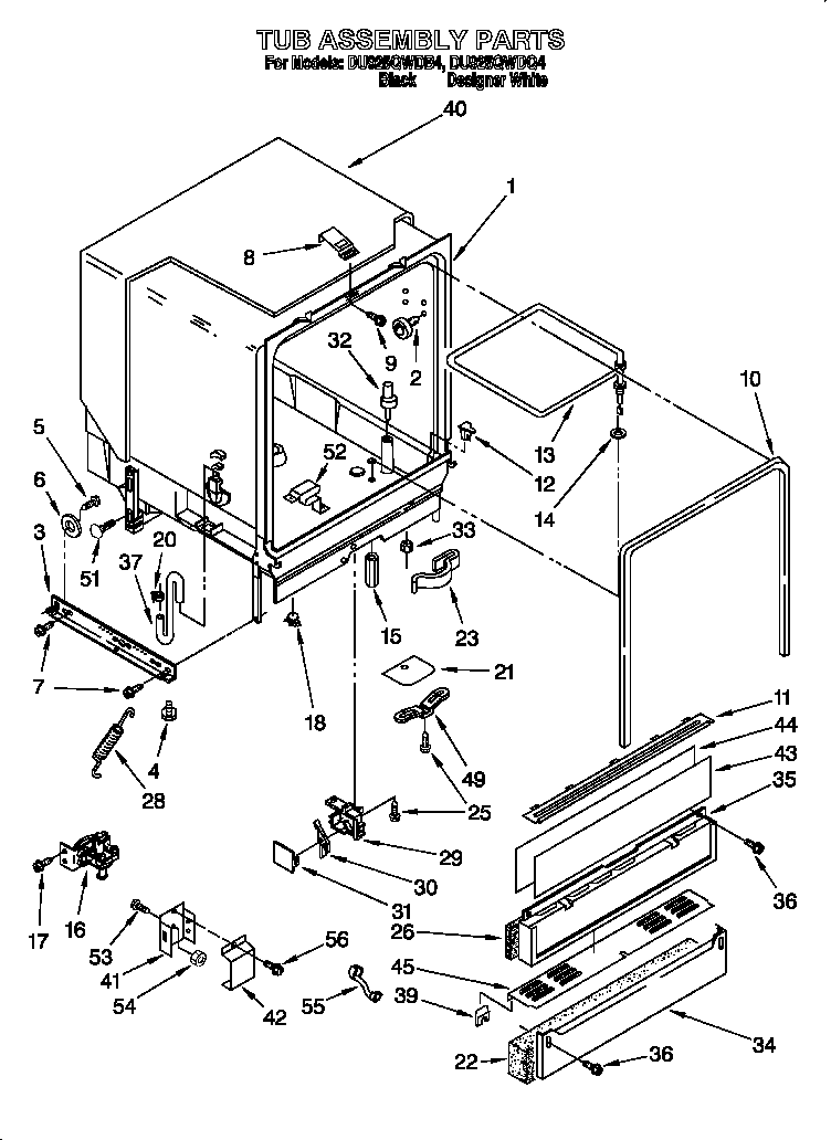 Whirlpool DU925QWDB4 tub assembly diagram