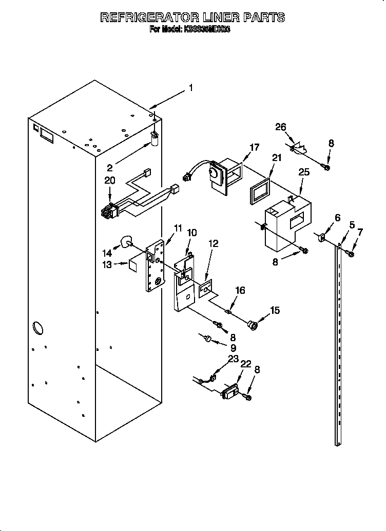 KitchenAid KSSS36MDX03 refrigerator liner diagram