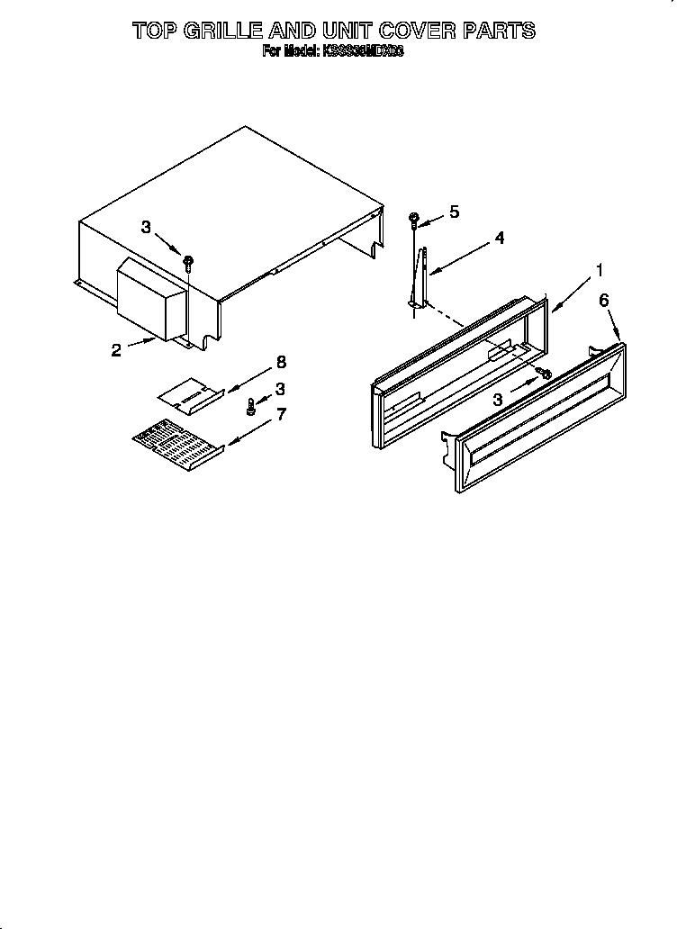 KitchenAid KSSS36MDX03 top grille and unit cover diagram