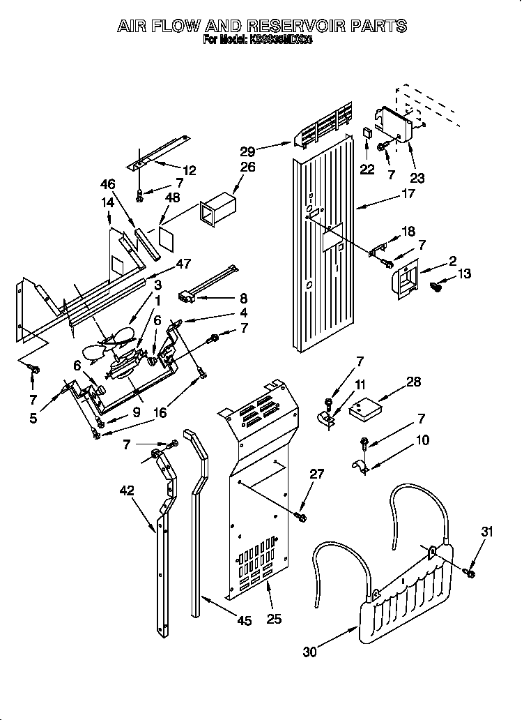 KitchenAid KSSS36MDX03 airflow and reservoir diagram