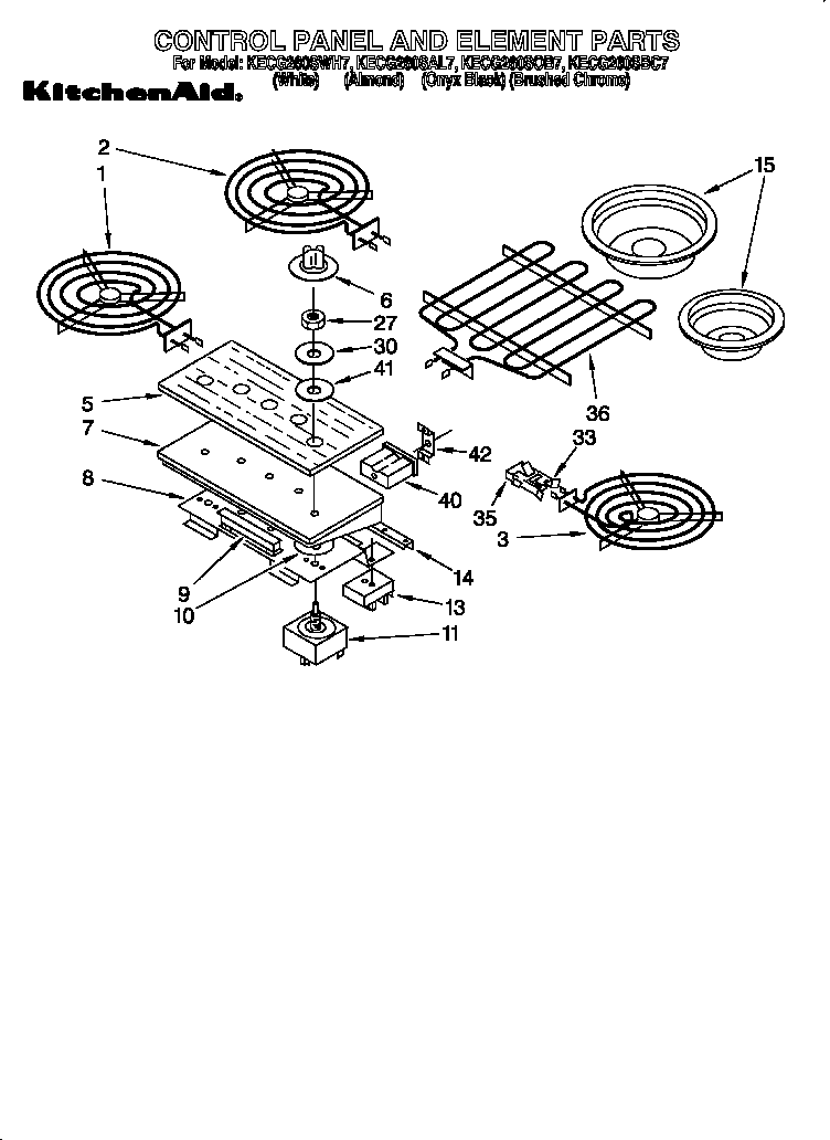 KitchenAid KECG260SBC7 control panel  and element diagram