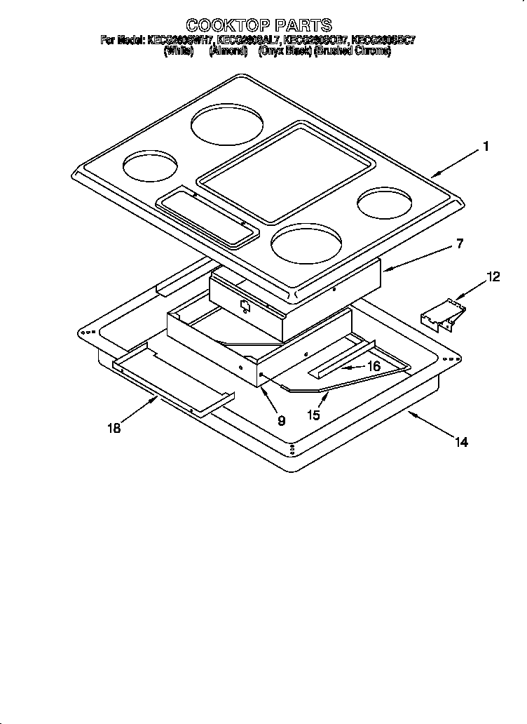 KitchenAid KECG260SBC7 cooktop diagram