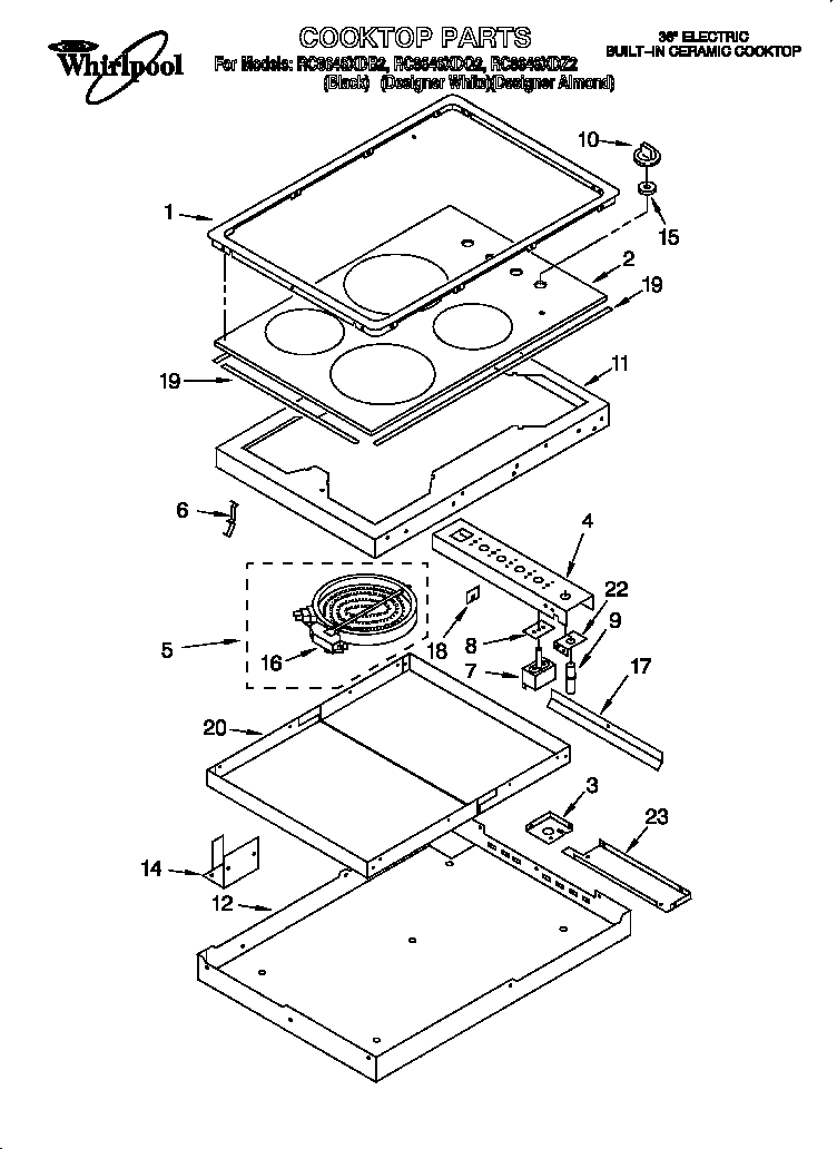 Whirlpool RC8646XDB2 cooktop diagram