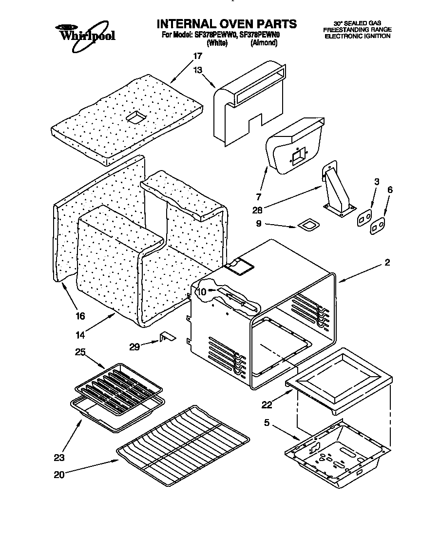 Whirlpool SF378PEWN0 internal oven diagram