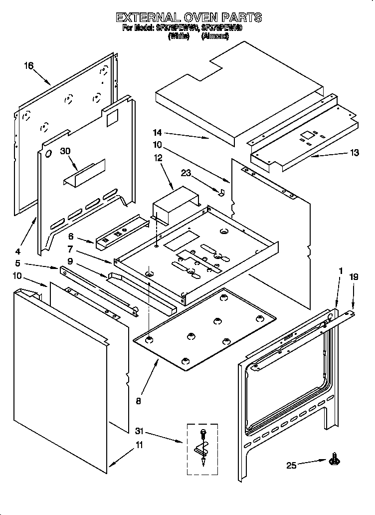 Whirlpool SF378PEWN0 external oven diagram