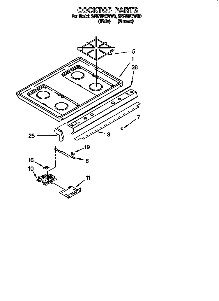 Whirlpool SF378PEWN0 cooktop parts diagram