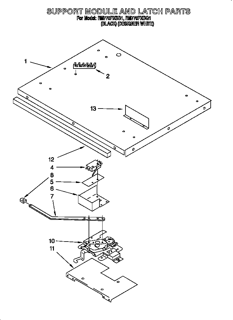 Whirlpool RM770PXBQ1 support module and latch diagram