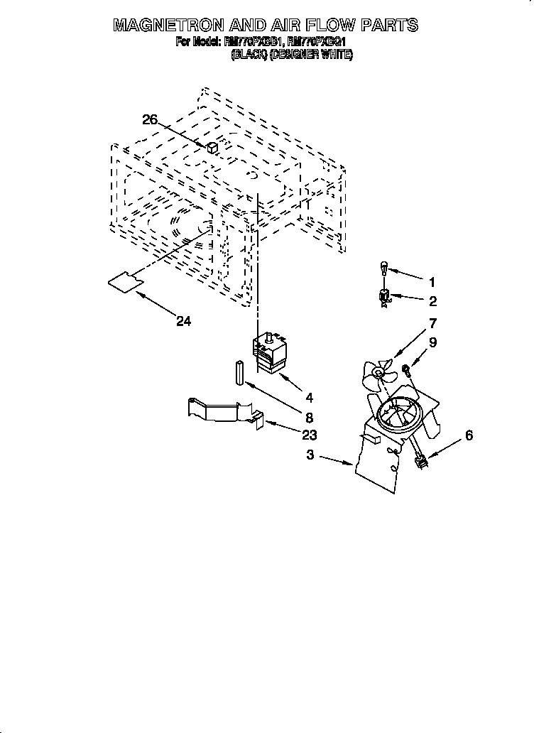 Whirlpool RM770PXBQ1 magnetron and air flow diagram