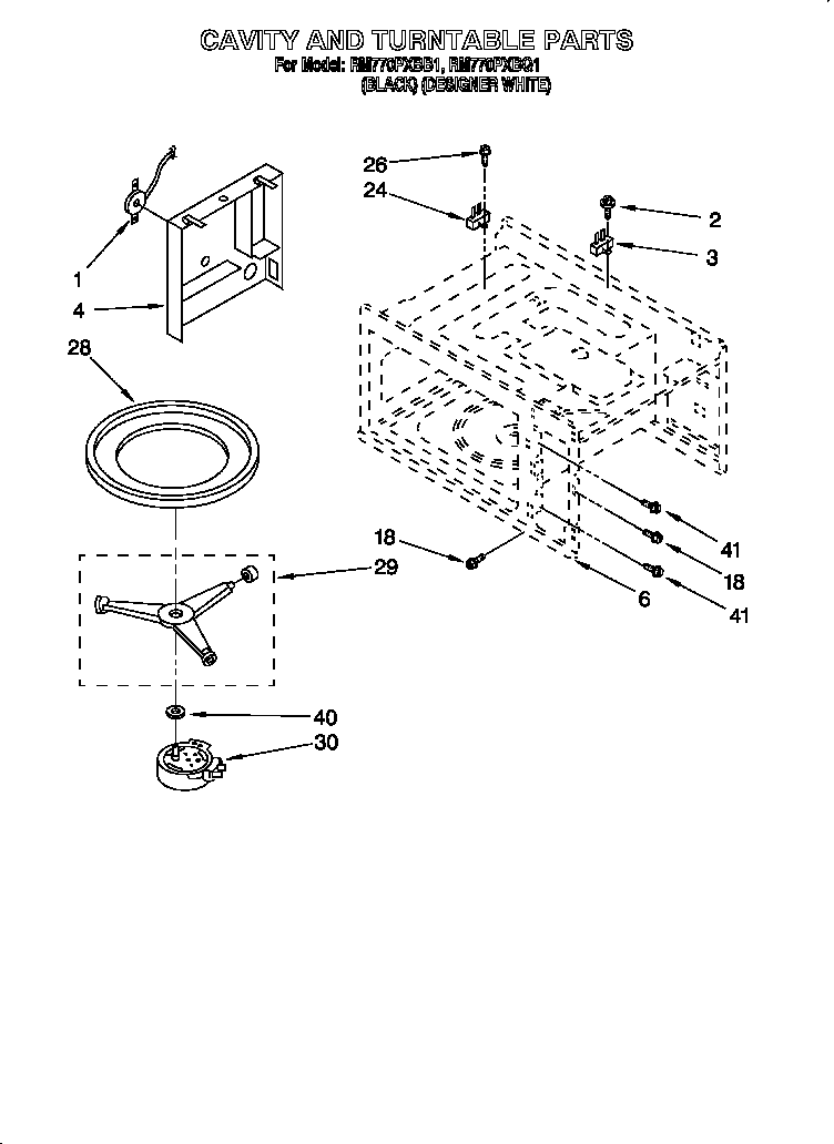 Whirlpool RM770PXBQ1 cavity and turntable diagram