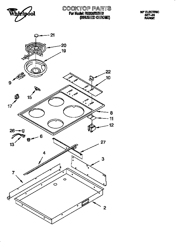 Whirlpool RS600BXBH2 cooktop diagram