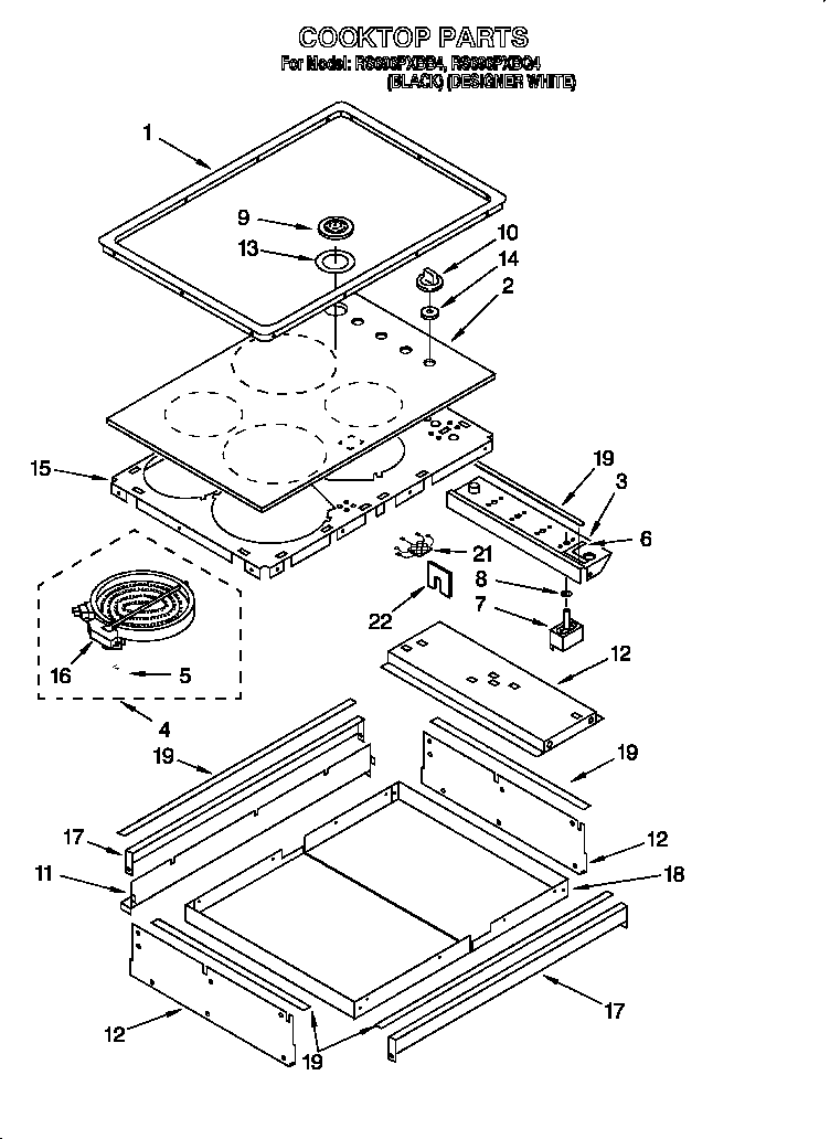 Whirlpool RS696PXBB4 cooktop diagram