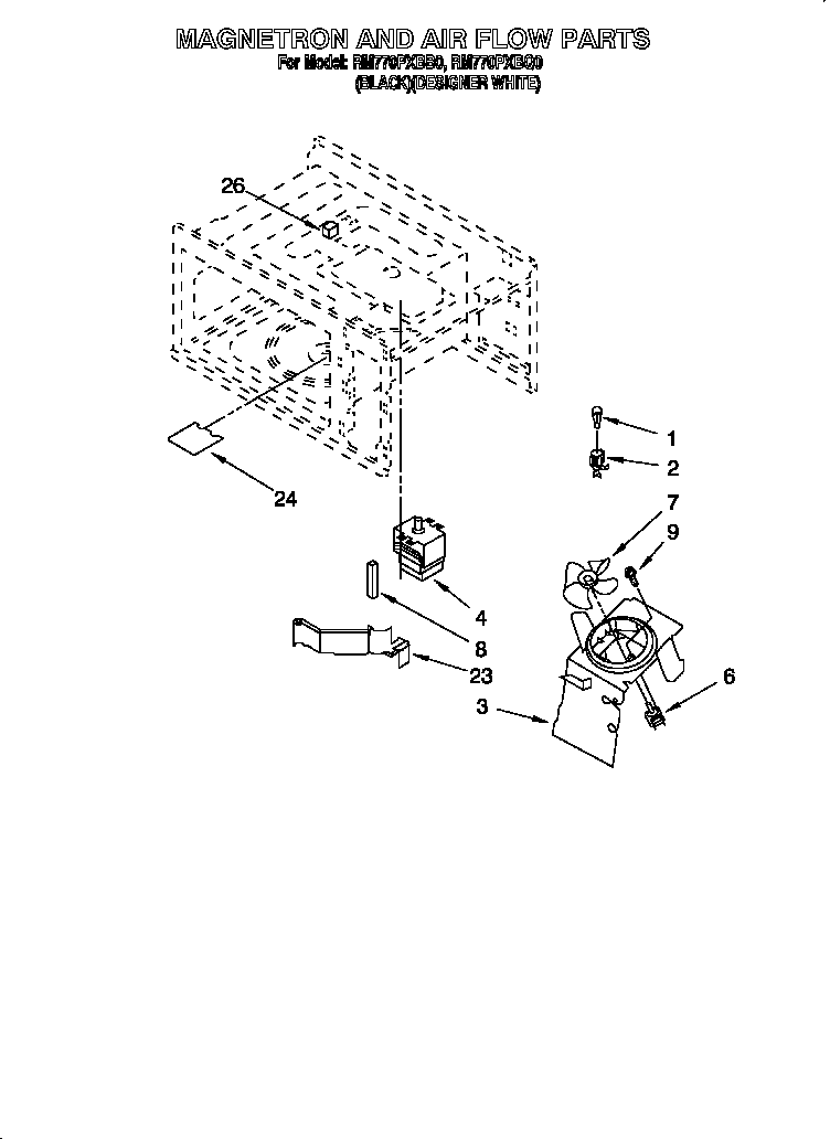 Whirlpool RM770PXBQ0 magnetron and air flow diagram