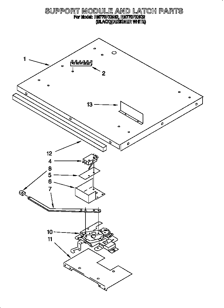 Whirlpool RM770PXBQ2 support module and latch diagram