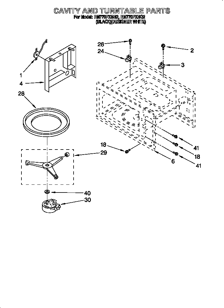 Whirlpool RM770PXBQ2 cavity and turntable diagram
