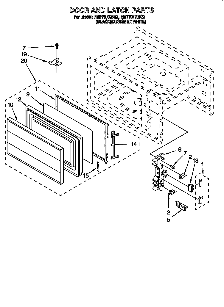 Whirlpool RM770PXBQ2 door and latch diagram