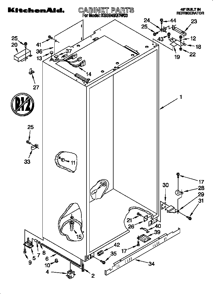 KitchenAid KSSS48QDW03 cabinet diagram