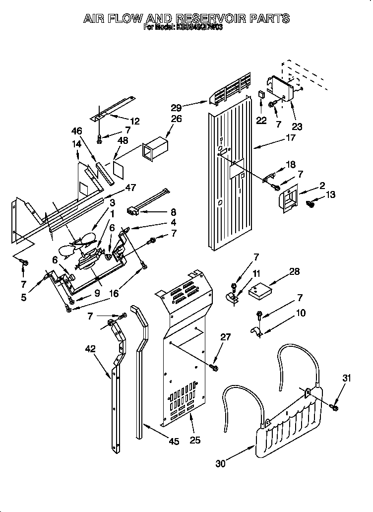 KitchenAid KSSS48QDW03 airflow and reservoir diagram