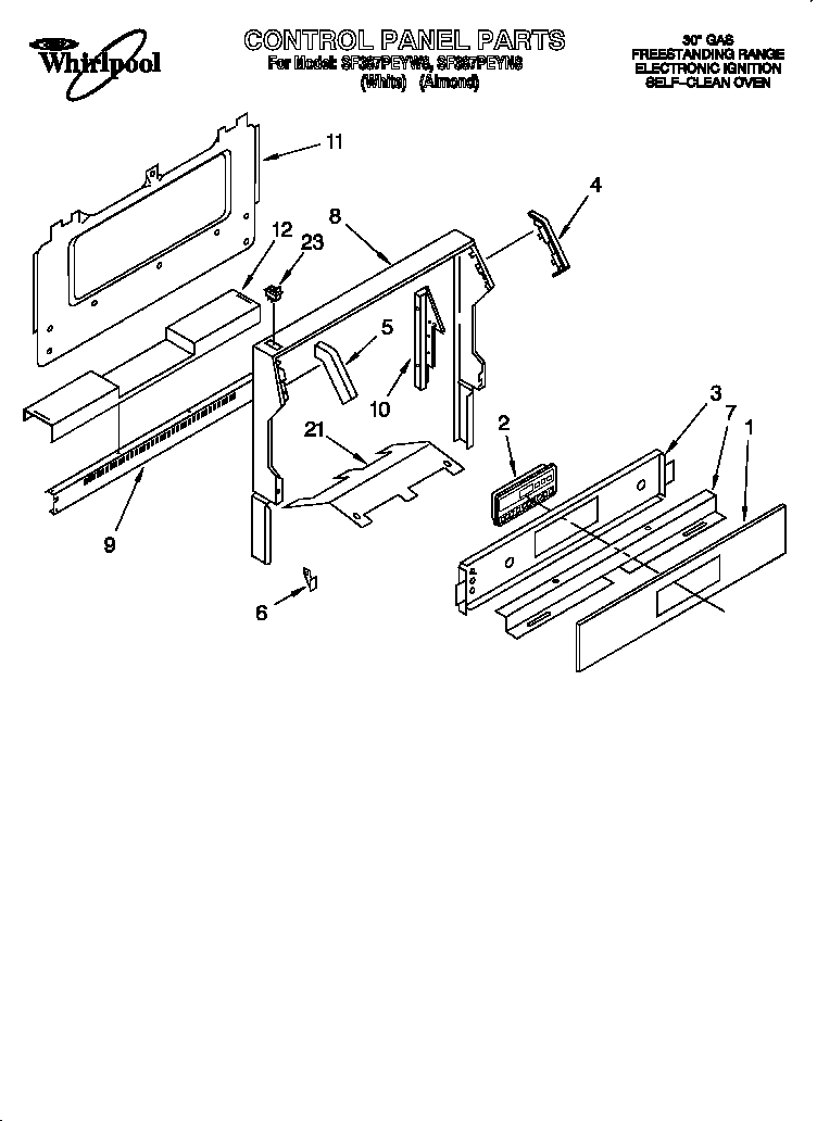 Whirlpool SF387PEYW8 control panel diagram