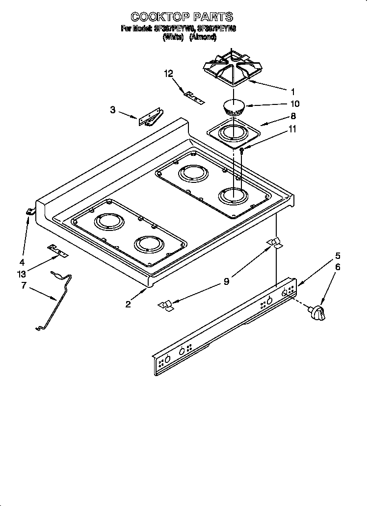 Whirlpool SF387PEYW8 cooktop diagram