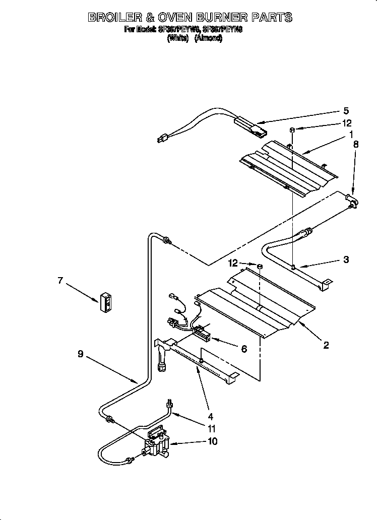 Whirlpool SF387PEYW8 broiler and oven burner diagram