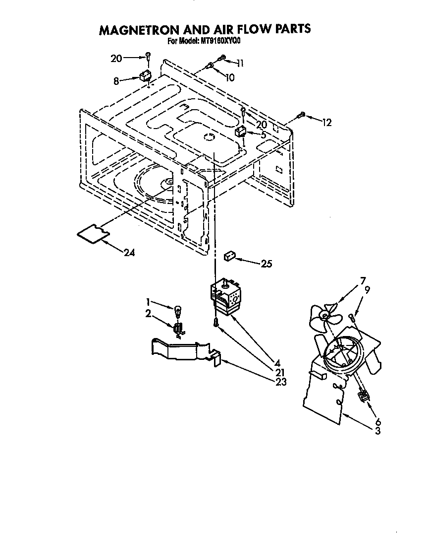 Whirlpool MT9160XYB0 magnetron and airflow diagram