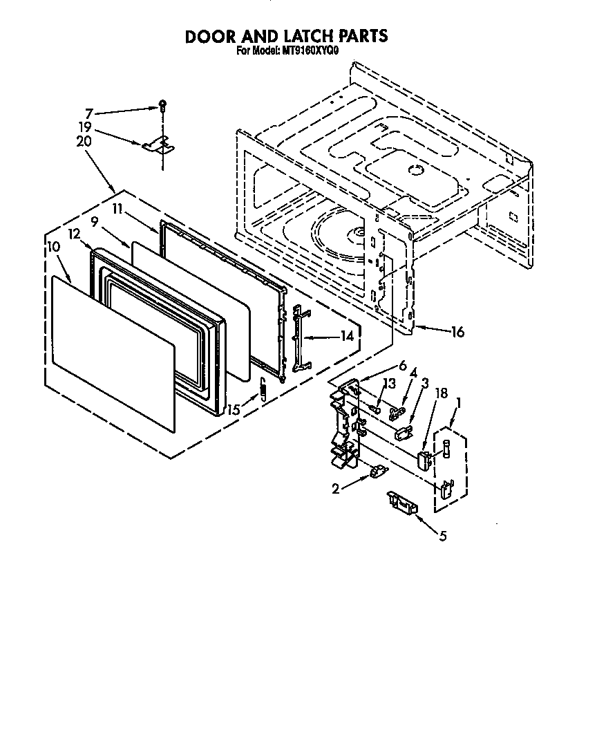 Whirlpool MT9160XYB0 door and latch diagram