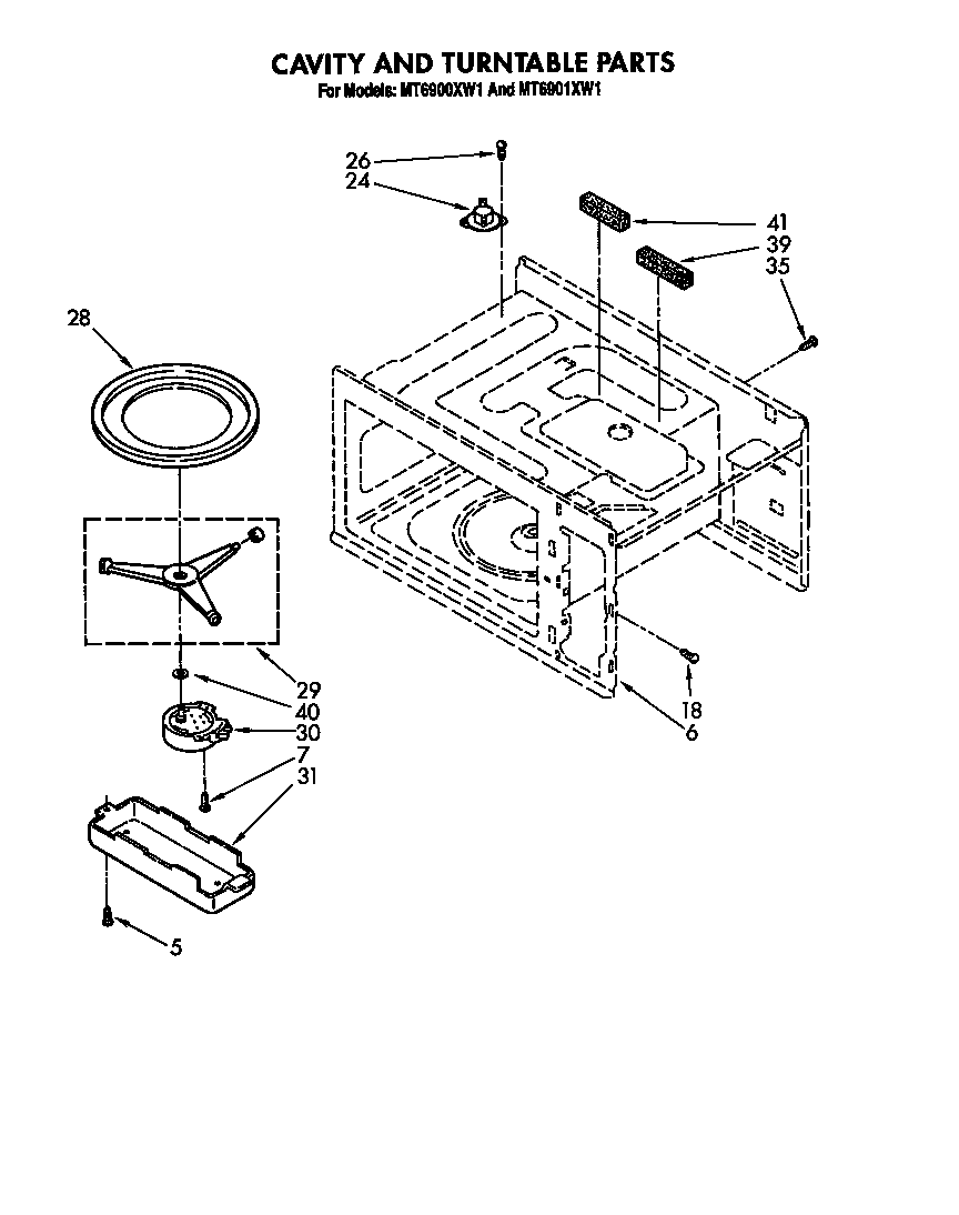 Whirlpool MT6900XW1 cavity and turntable diagram