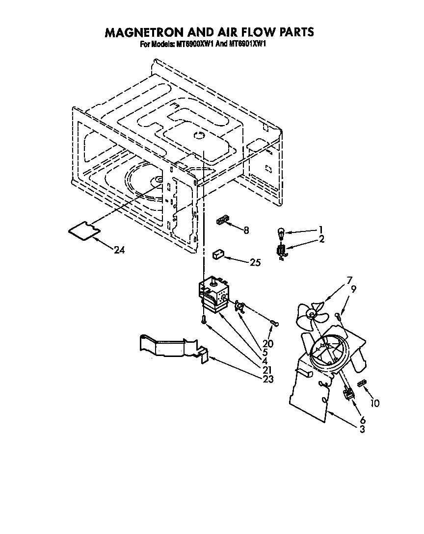 Whirlpool MT6900XW1 magnetron and air flow diagram