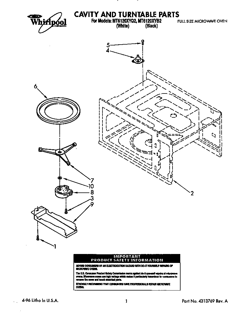 Whirlpool MT6120XYQ2 cavity and turntable diagram