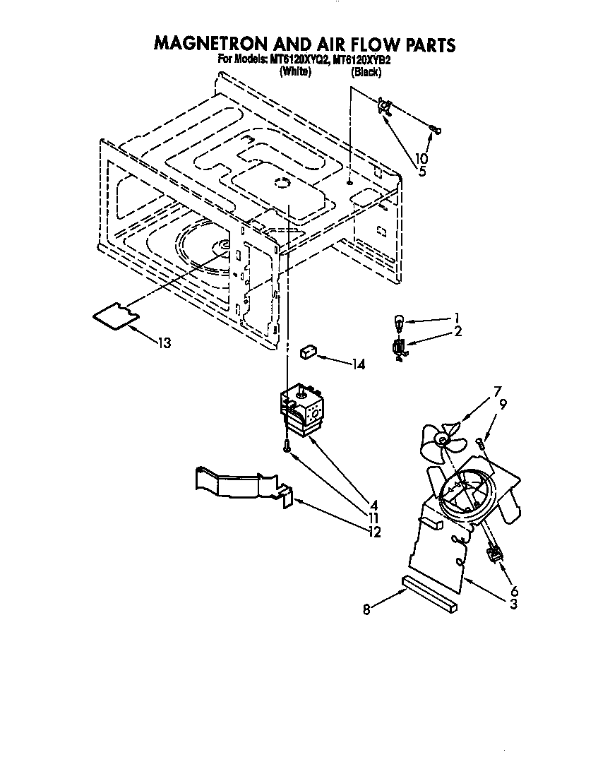 Whirlpool MT6120XYQ2 magnetron and air flow diagram