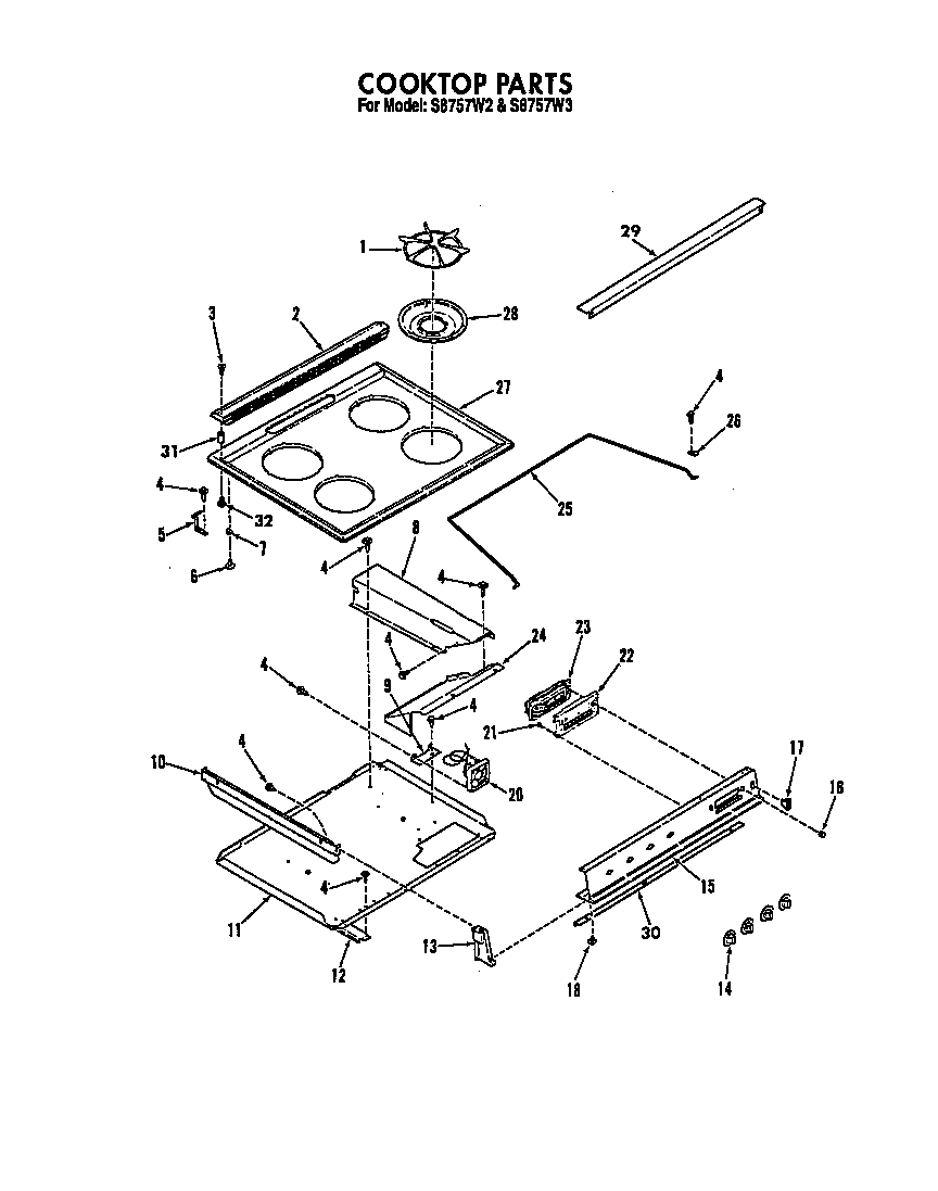Roper S8757W2 cooktop diagram