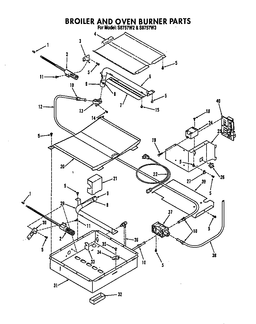Roper S8757W2 broiler and oven burner diagram