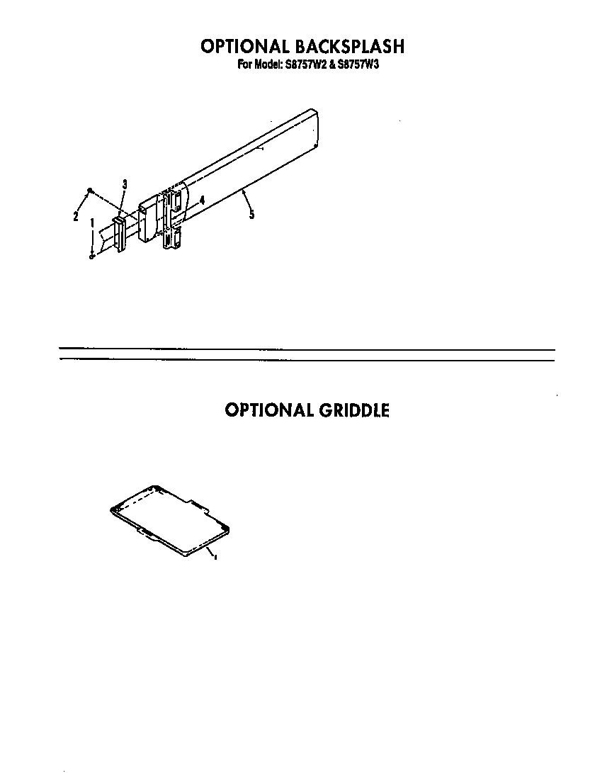 Roper S8757W2 optional backsplash/griddle diagram