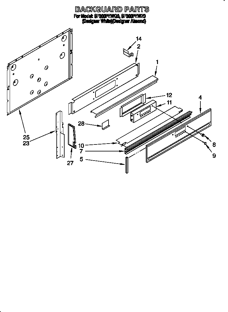 Whirlpool SF388PEWQ0 backguard diagram