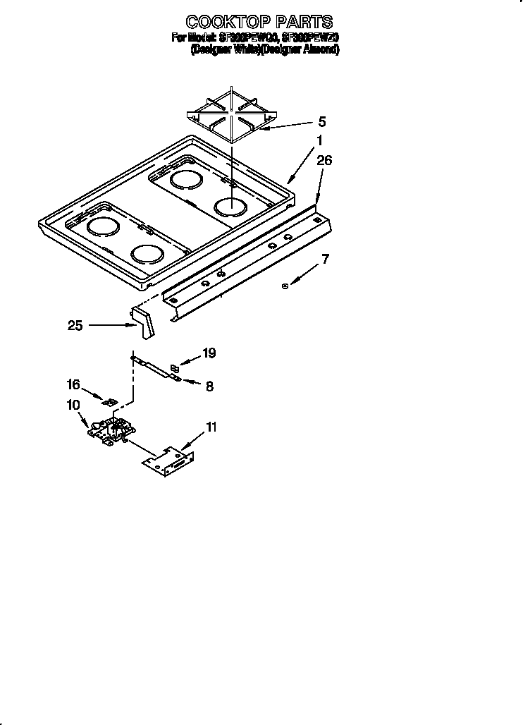 Whirlpool SF388PEWQ0 cooktop diagram