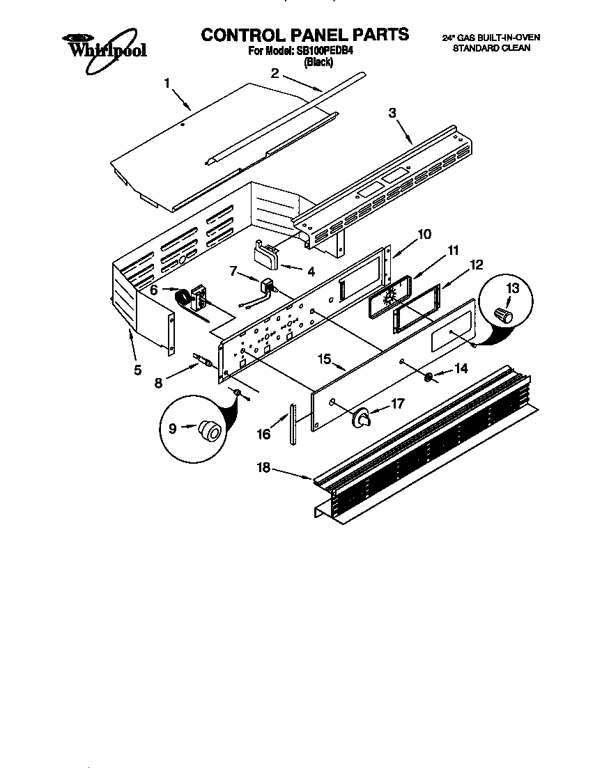 Whirlpool SB100PEDB4 control panel diagram