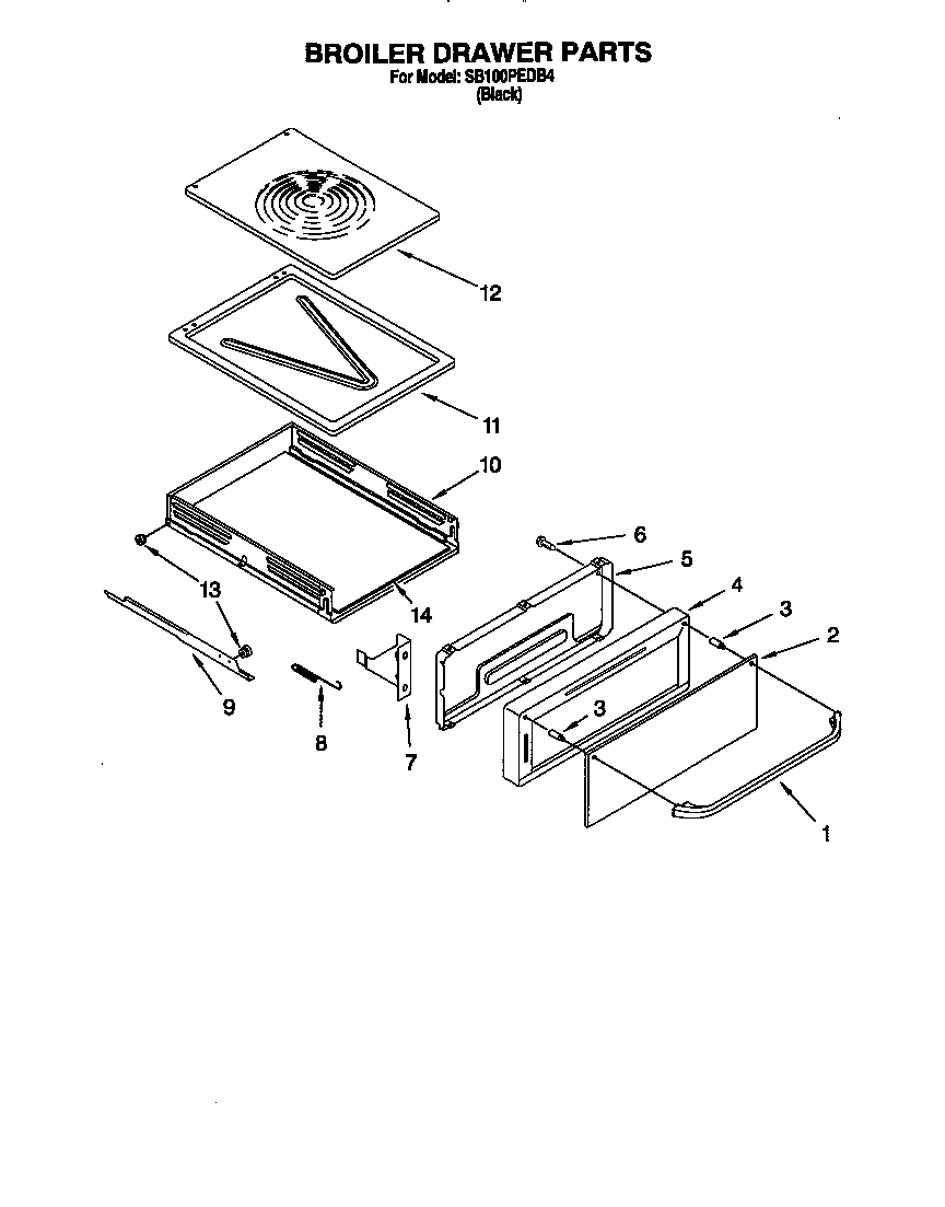 Whirlpool SB100PEDB4 broiler drawer diagram