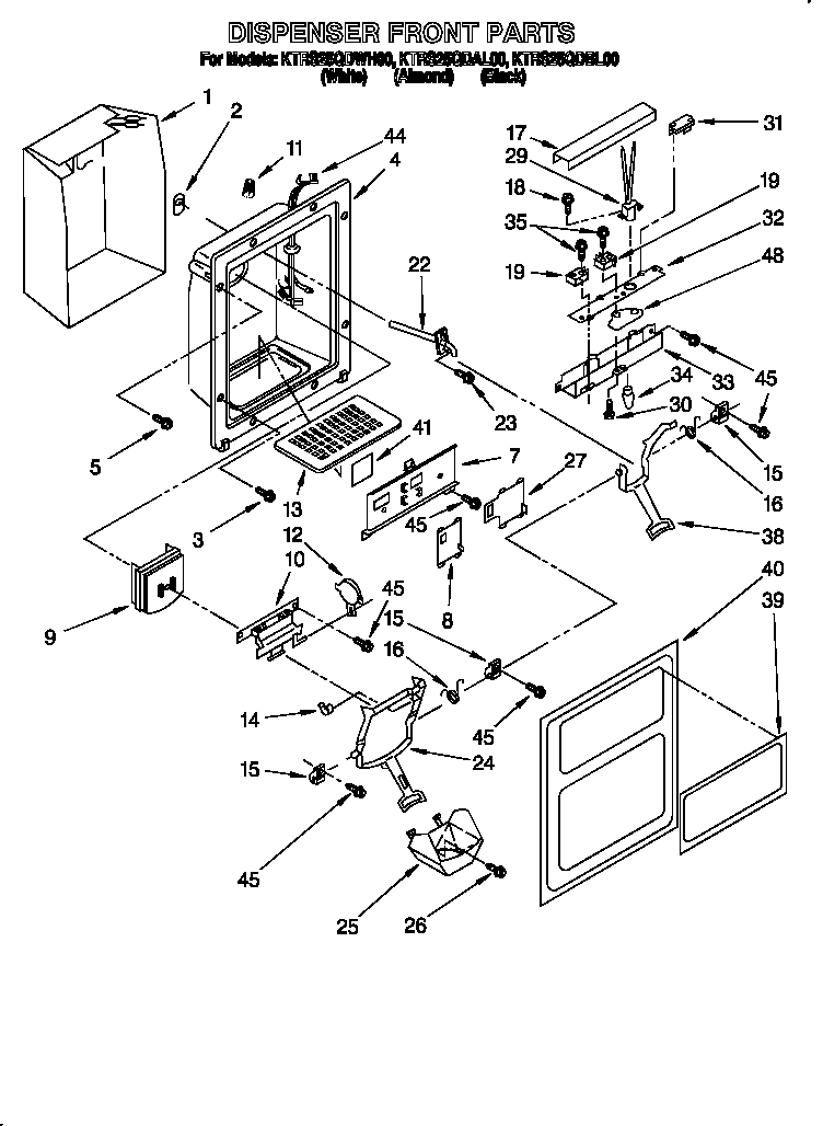 KitchenAid KTRS25QDBL00 dispenser front diagram