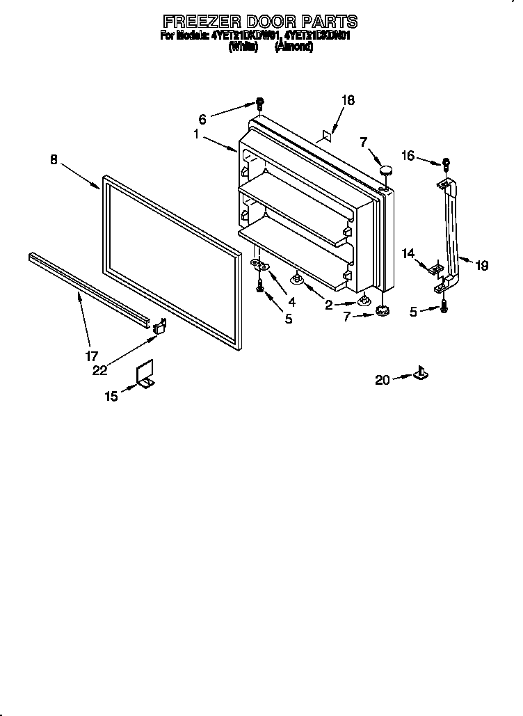 Whirlpool 4YET21DKDN01 freezer door diagram