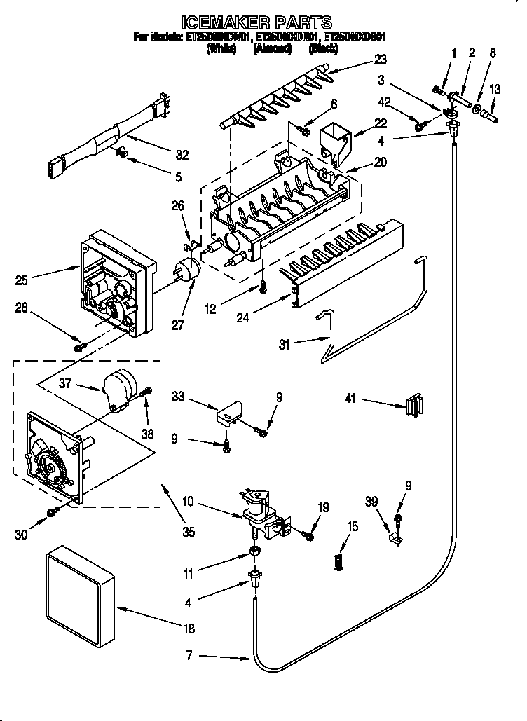 Whirlpool ET25DMXDN01 icemaker diagram