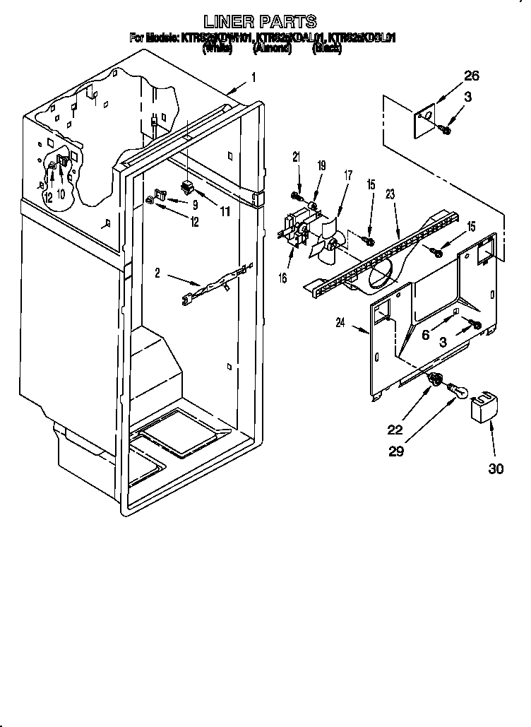 KitchenAid KTRS25KDWH01 liner diagram